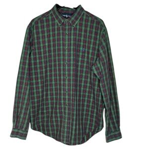 Ralph Lauren Mens Long Sleeve Shirt Green, Blue, Red Plaid Classic Fit